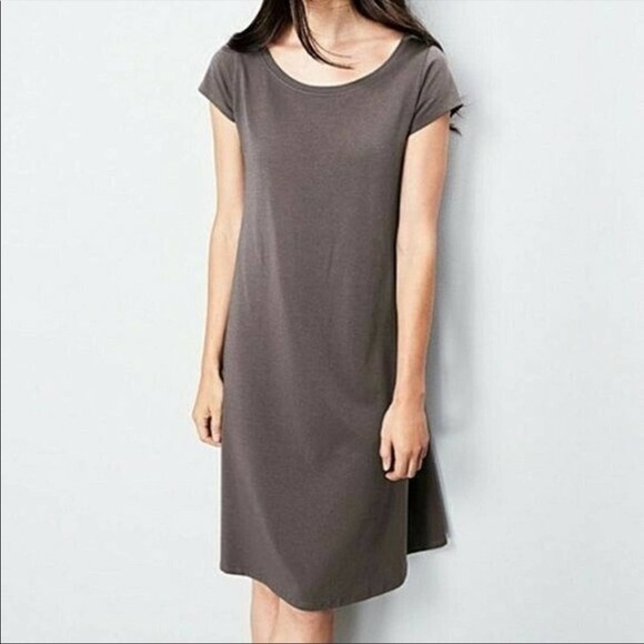Eileen Fisher Organic Cotton Short Sleeve T Shirt Dress in Light Brown Size XS - Picture 1 of 7